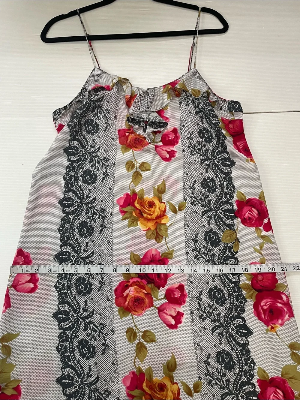 VTG Anne Klein Floral Robe And Slip Dress Set Size M Black Pink Ruffle W/ Slits - Picture 12 of 12